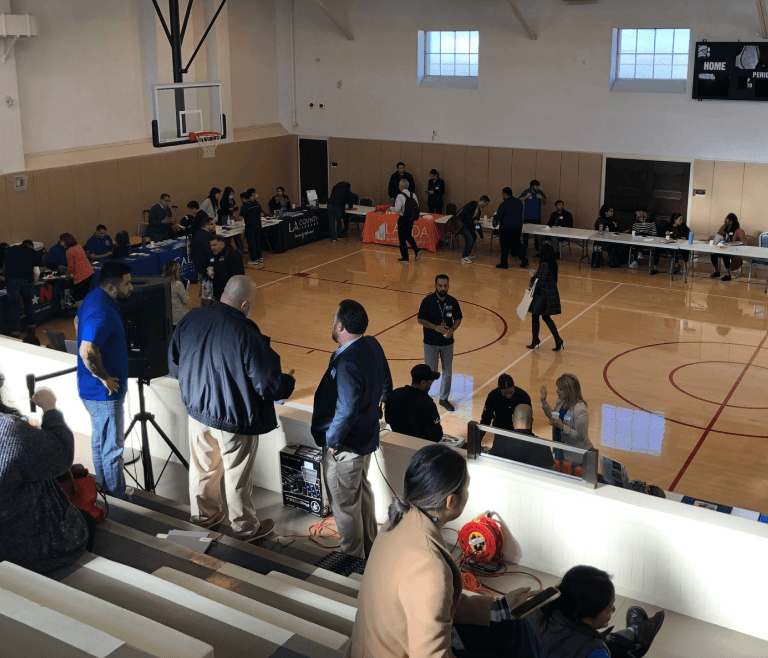 Photo from bleachers inside a gymnasium
