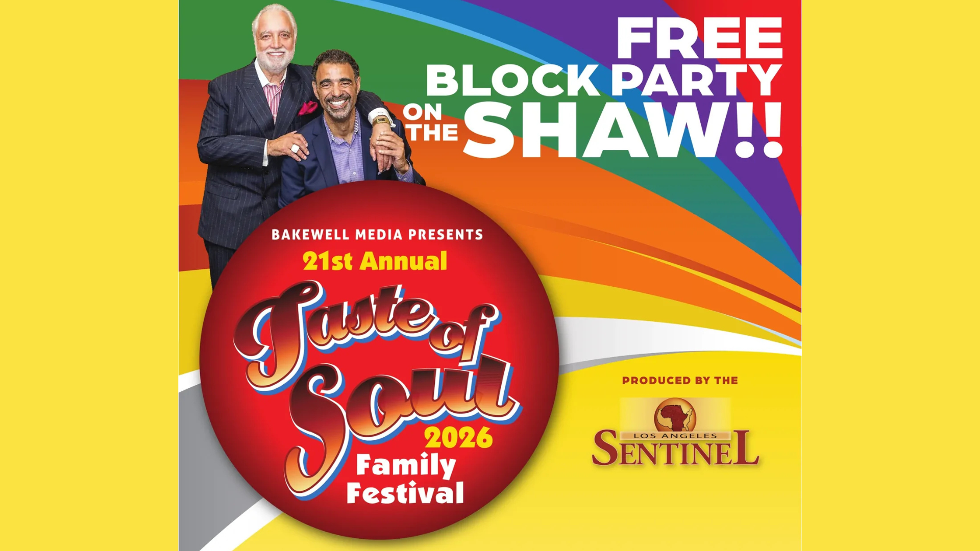 Colorful banner for the 21st Annual Taste of Soul 2026 Family Festival, a community block party on Crenshaw Boulevard.